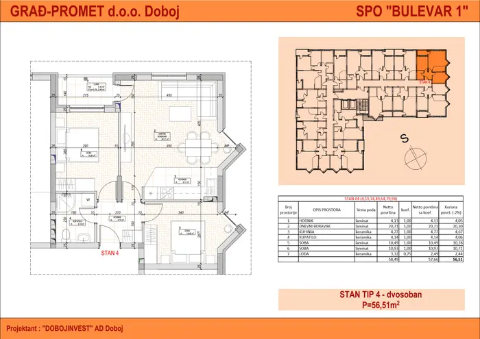 Dvosoban stan 19 · 56,51 m² · Bulevar 1 — Fotografija 2