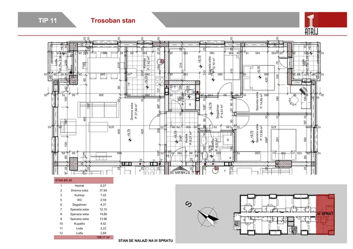 Trosoban stan 20 · 108,17 m² · Anika Faza 1 — Fotografija 2