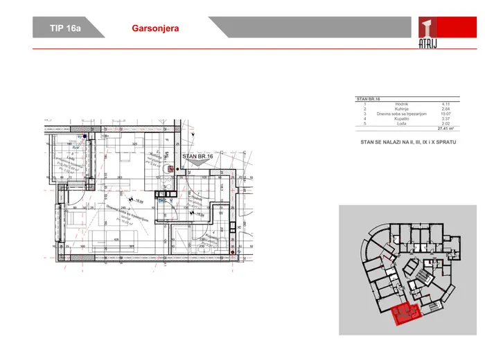 Garsonjera 16 · 27,41 m² · Anika Faza 2 — Fotografija 2