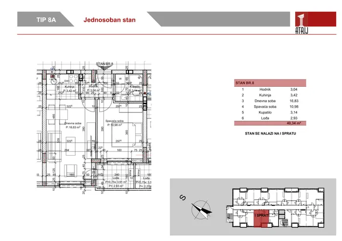 Jednosoban stan 8 · 40,34 m² · Anika Faza 1 — Fotografija 2