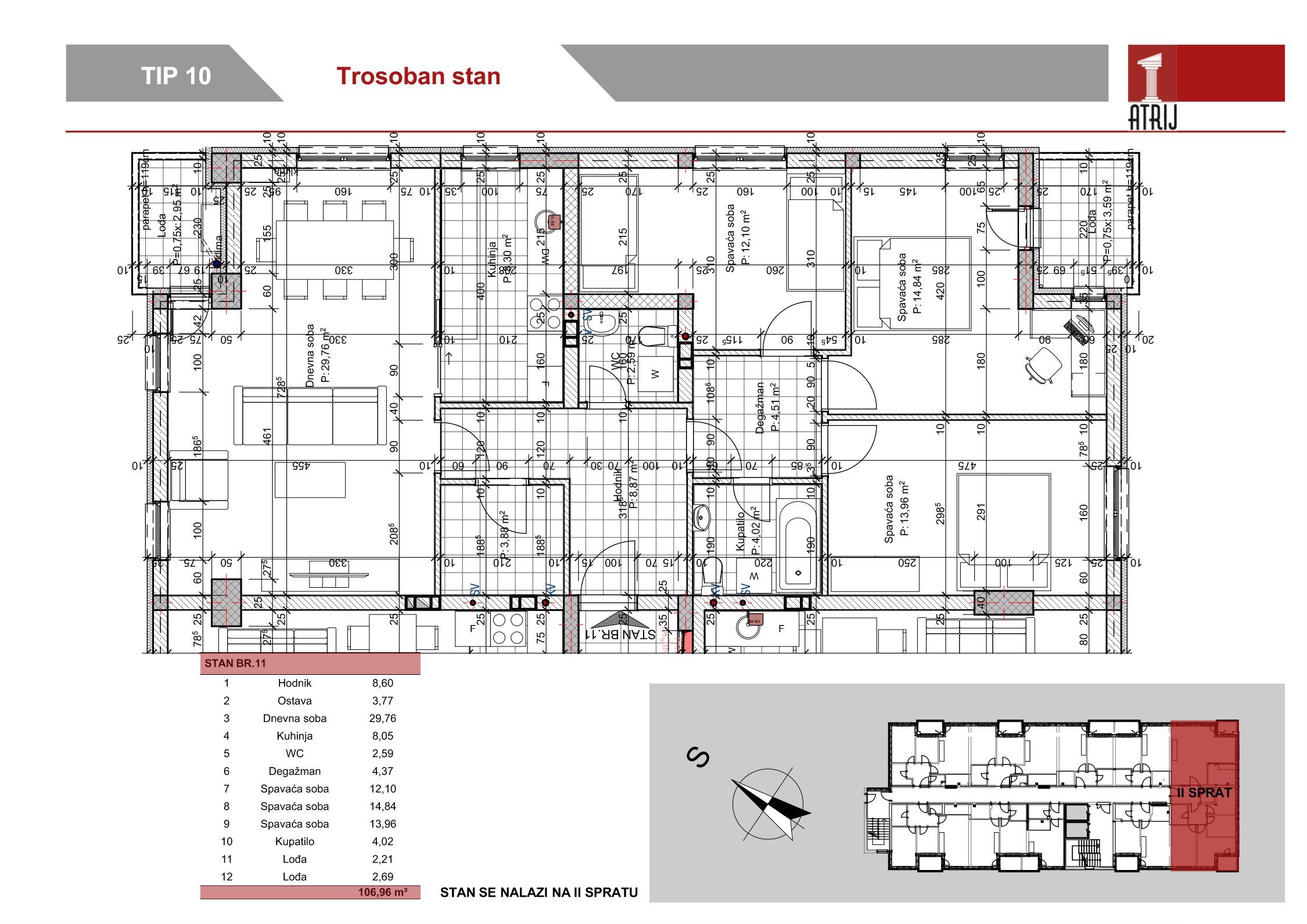 Trosoban stan 11 · 106,96 m² · Anika Faza 1 — Fotografija 2