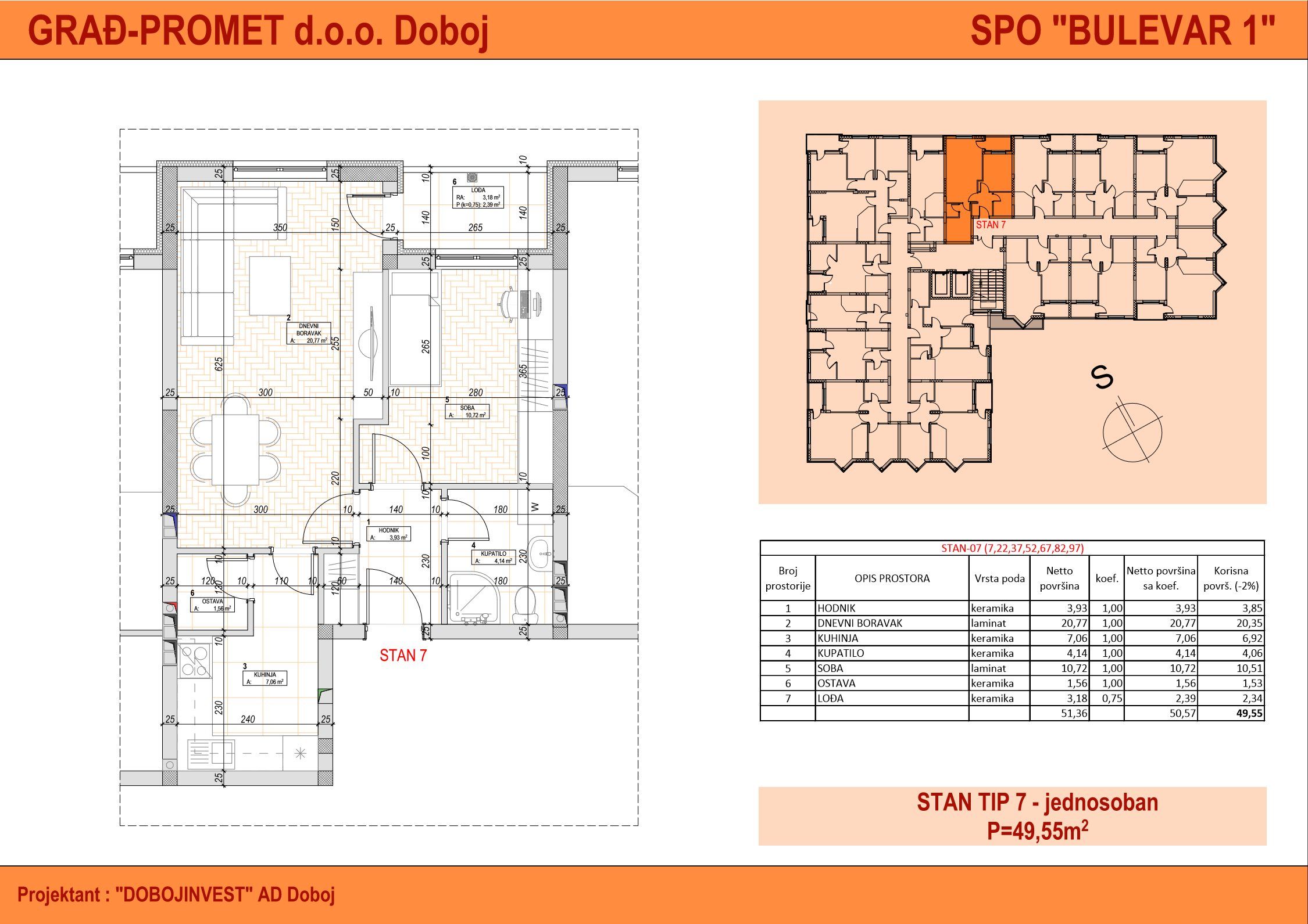 Jednosoban stan 52 · 49,55 m² · Bulevar 1 — Fotografija 2