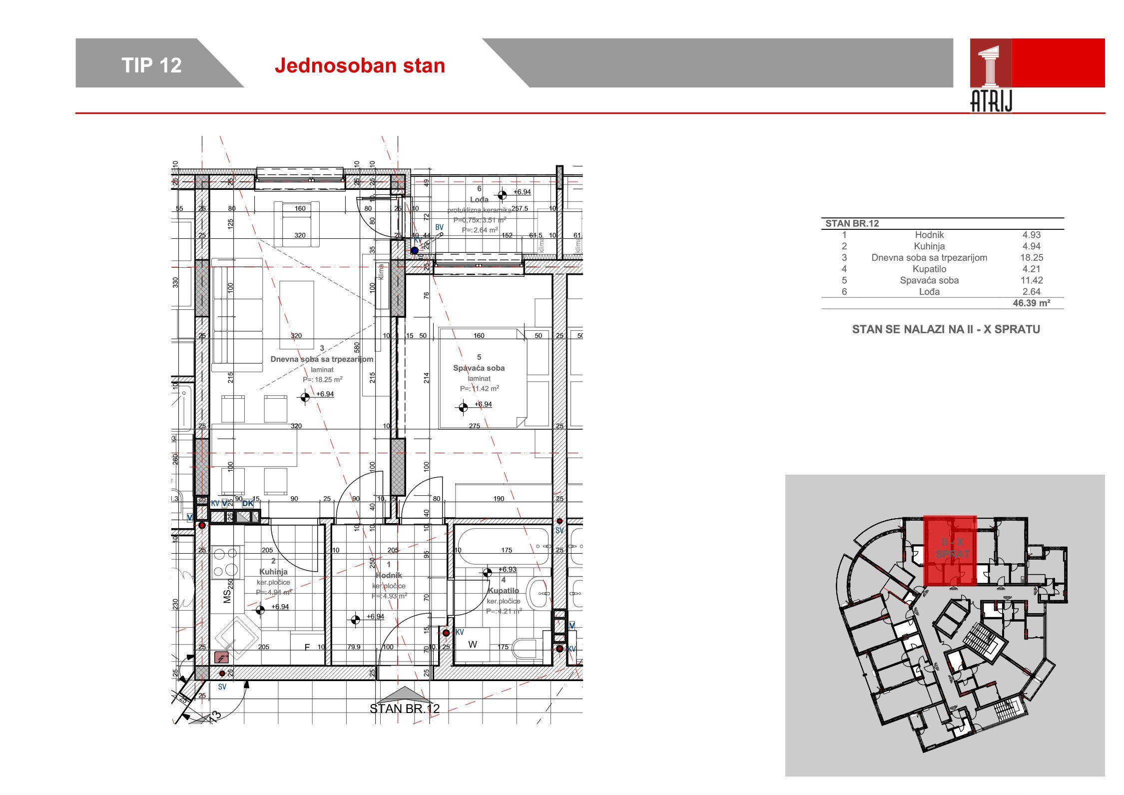 Jednosoban stan 75 · 46,39 m² · Anika Faza 2 — Fotografija 2