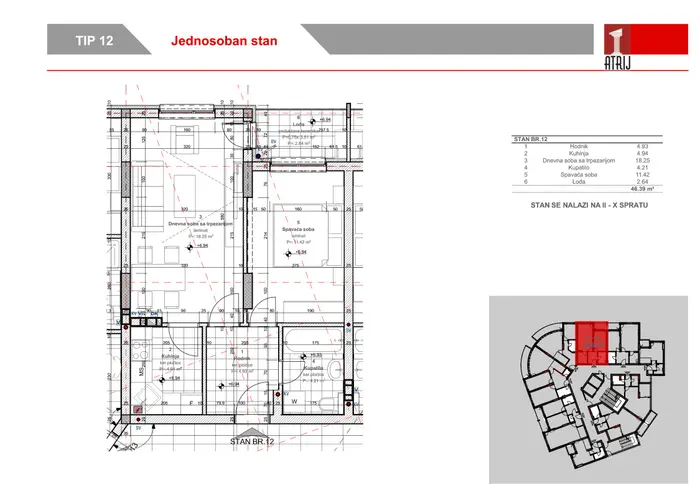 Jednosoban stan 75 · 46,39 m² · Anika Faza 2 — Fotografija 2