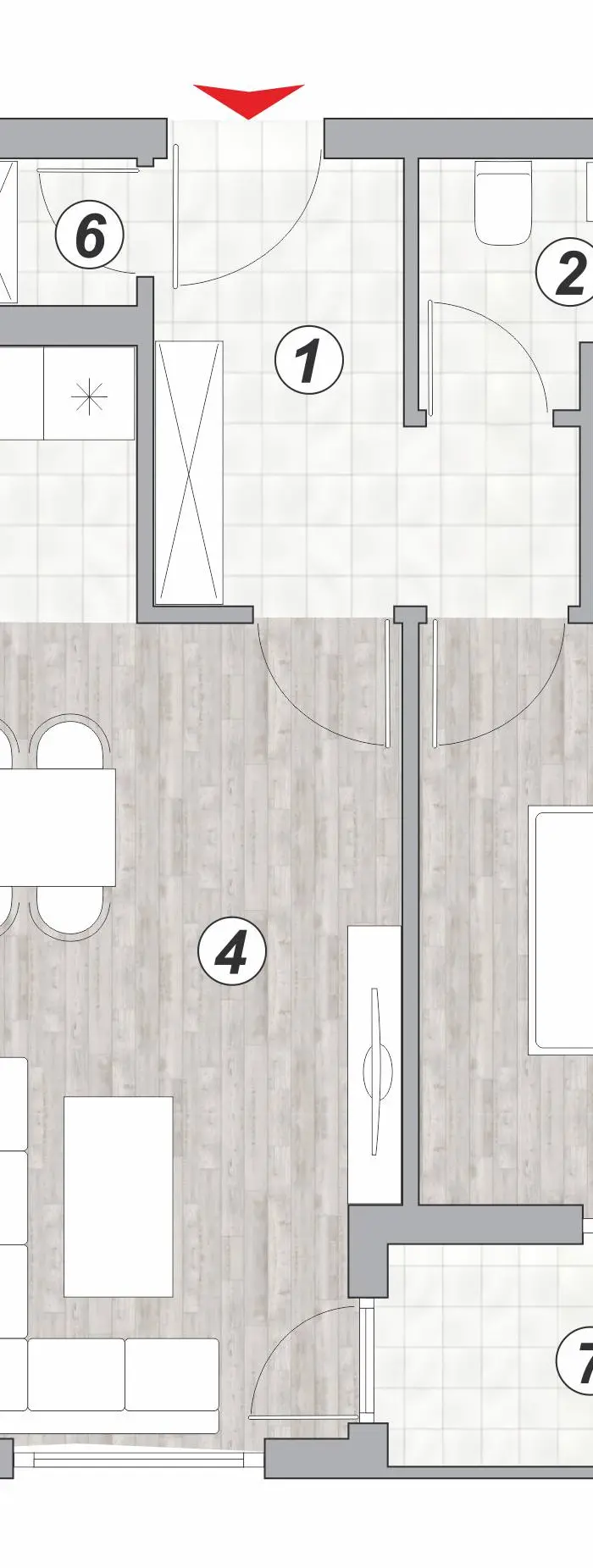 Dvosoban stan 25 · 44,62 m² · Lamela 2 — Fotografija 2
