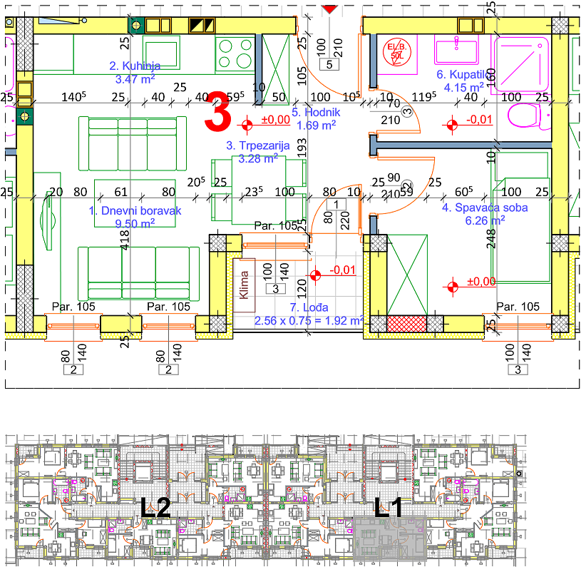 Jednosoban stan 3 · 29,66 m² · Lamela 1 — Fotografija 2