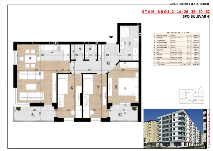 Četverosoban stan 2 · 81,61 m² · Lamela 1 — Fotografija 2