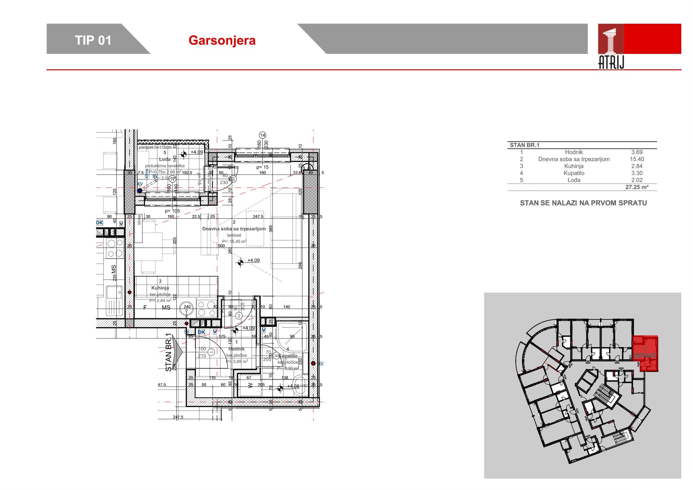 Garsonjera 1 · 27,25 m² · Anika Faza 2 — Fotografija 2
