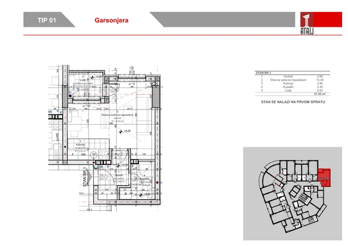 Garsonjera 1 · 27,25 m² · Anika Faza 2 — Fotografija 2