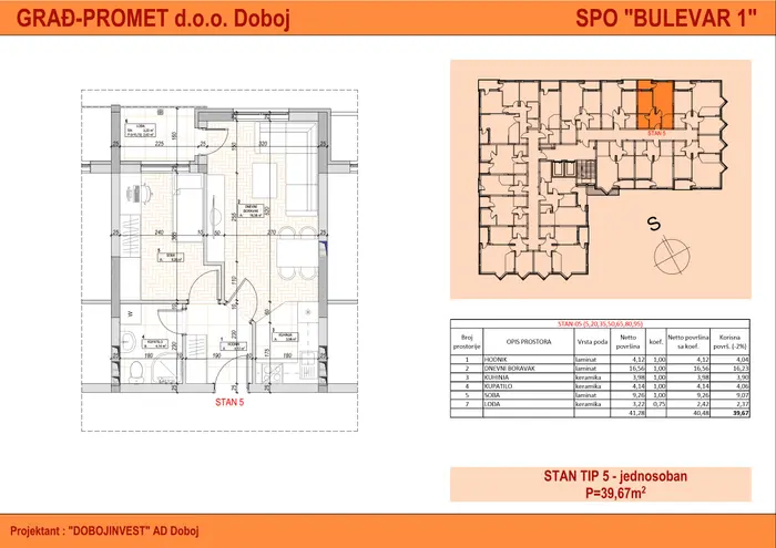 Jednosoban stan 35 · 39,67 m² · Bulevar 1 — Fotografija 2