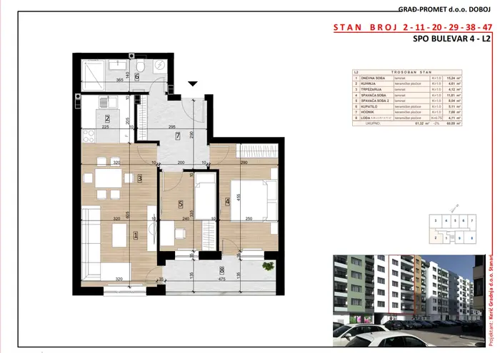 Trosoban stan 29 · 60,09 m² · Lamela 2 — Fotografija 2