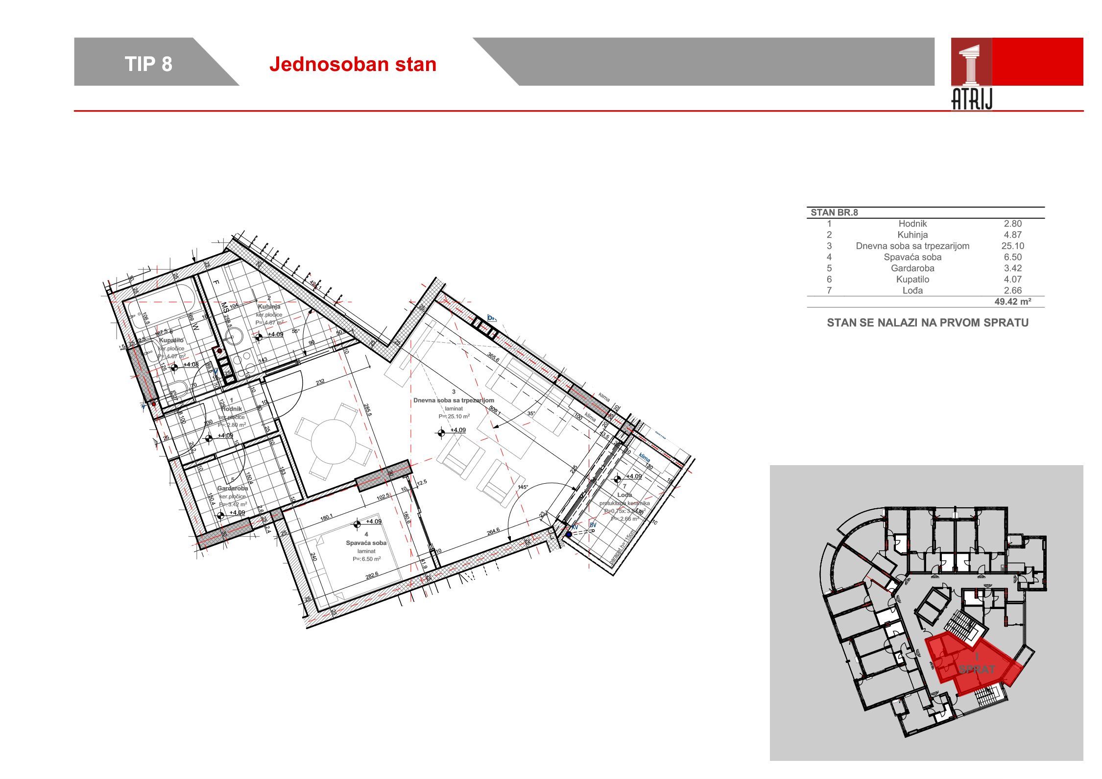 Jednosoban stan 8 · 49,42 m² · Anika Faza 2 — Fotografija 2