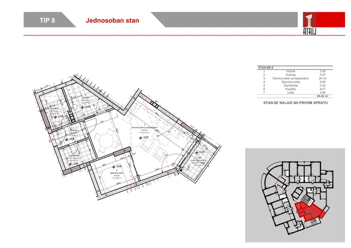 Jednosoban stan 8 · 49,42 m² · Anika Faza 2 — Fotografija 2