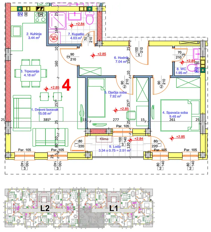 Stan 21 · 54,52 m² · Lamela 1 — Fotografija 2