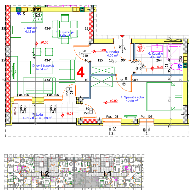 Stan 4 · 44,71 m² · Lamela 1 — Fotografija 2