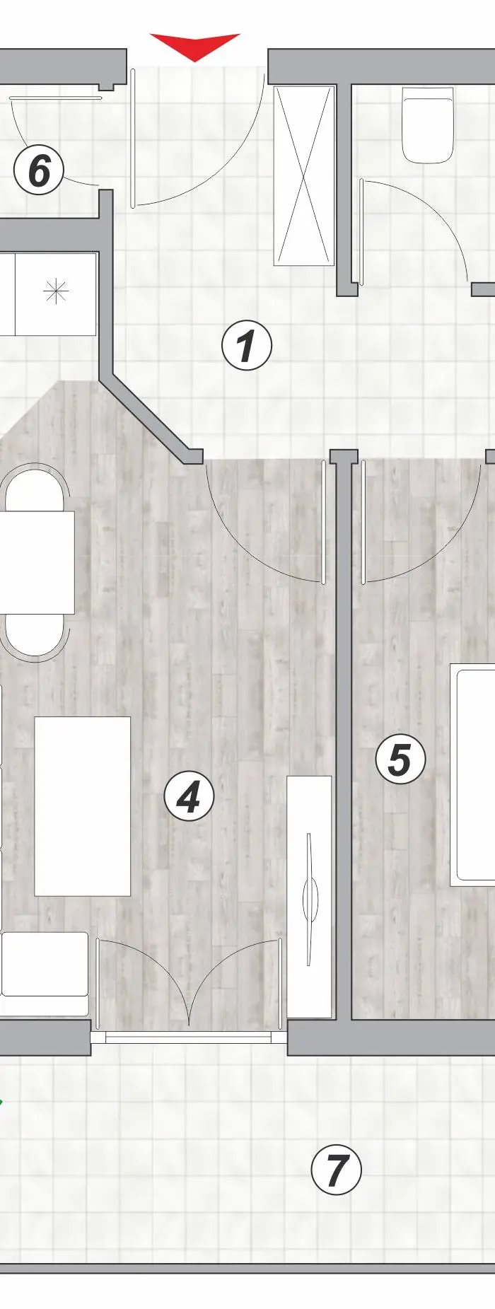 Dvosoban stan 65 · 43,8 m² · Lamela 2 — Fotografija 4