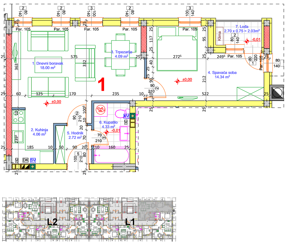 Stan 1 · 48,58 m² · Lamela 1 — Fotografija 2