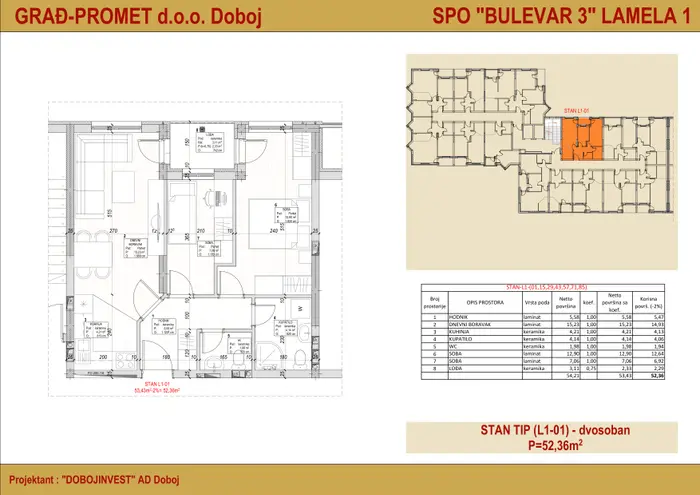 Dvosoban stan 29 · 52,36 m² · Lamela 1 — Fotografija 3
