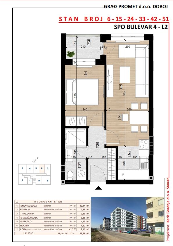 Dvosoban stan 33 · 39,36 m² · Lamela 2 — Fotografija 2