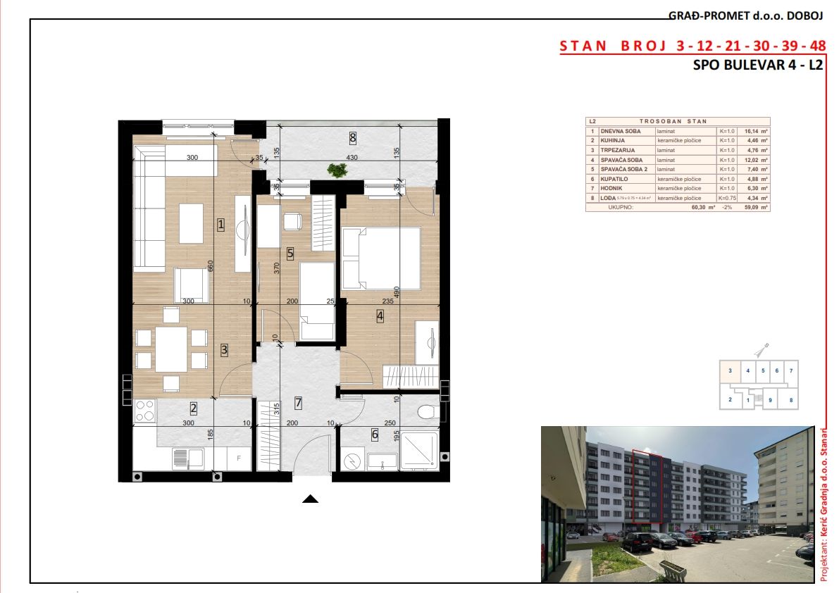 Trosoban stan 48 · 59,09 m² · Lamela 2 — Fotografija 2