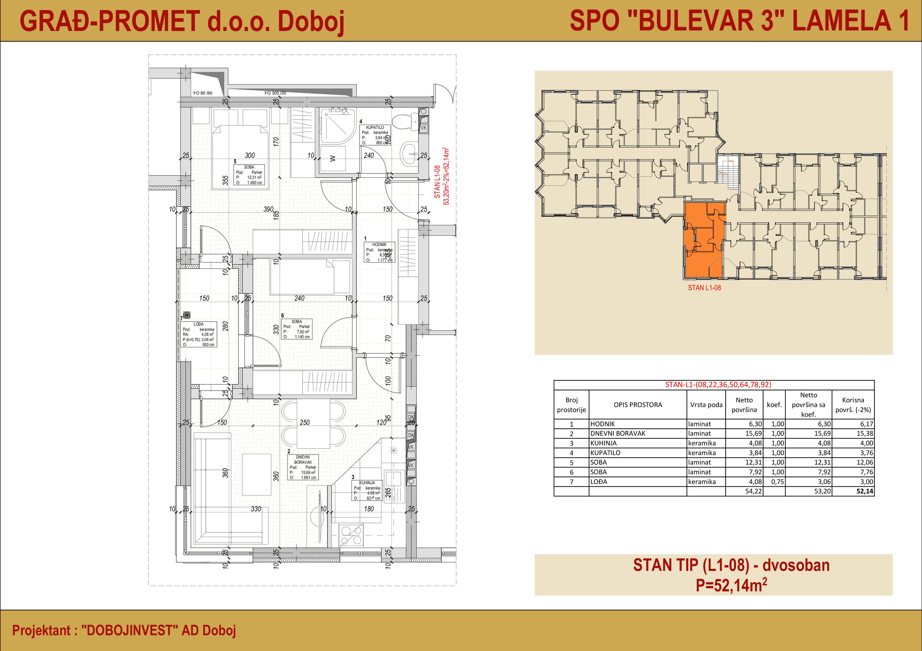 Dvosoban stan 8 · 52,14 m² · Lamela 1 — Cover