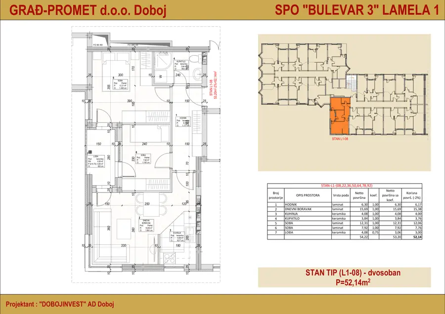 Dvosoban stan 22 · 52,14 m² · Lamela 1 — Cover