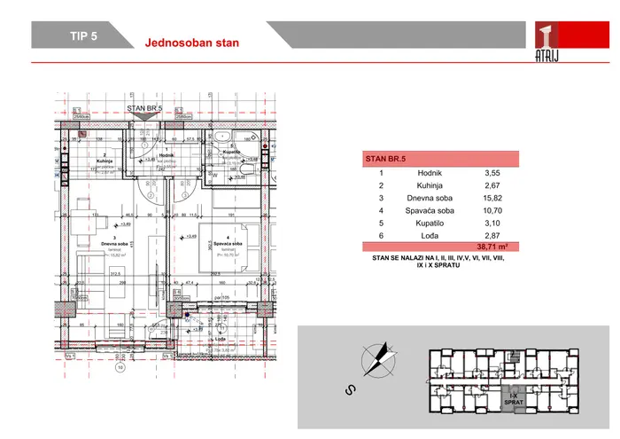 Jednosoban stan 15 · 38,71 m² · Anika Faza 3 — Fotografija 2