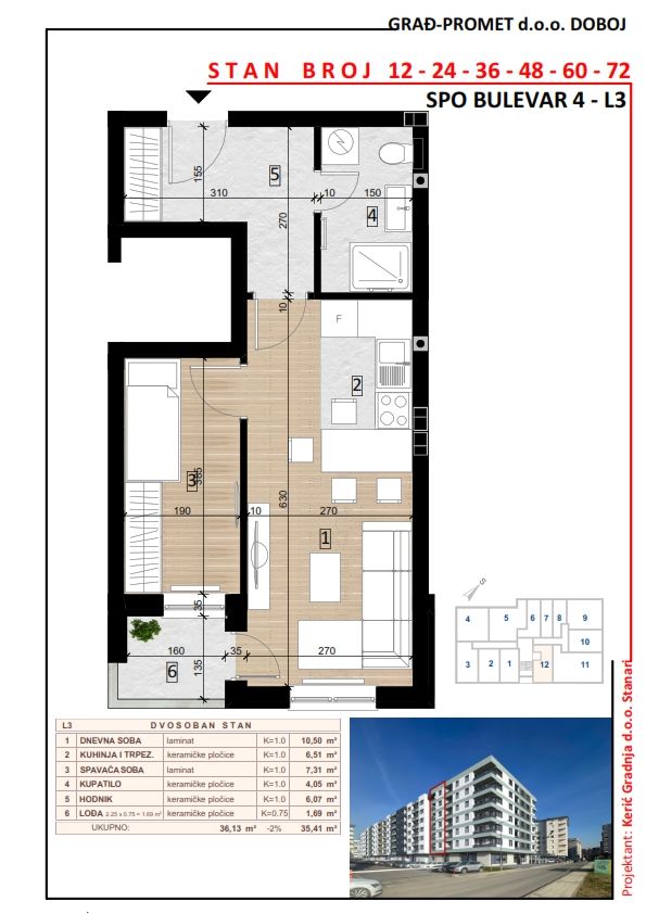 Dvosoban stan 48 · 35,41 m² · Lamela 3 — Fotografija 2