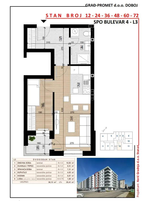 Dvosoban stan 72 · 35,41 m² · Lamela 3 — Fotografija 2