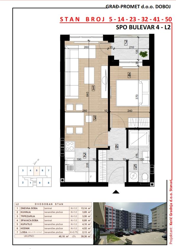 Dvosoban stan 41 · 39,36 m² · Lamela 2 — Fotografija 2