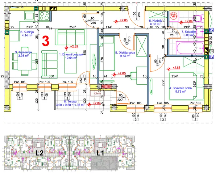 Stan 14 · 51,7 m² · Lamela 1 — Fotografija 2