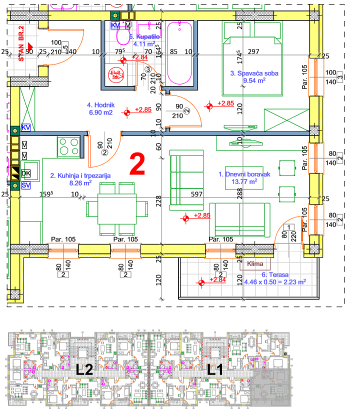 Stan 13 · 43,91 m² · Lamela 1 — Fotografija 2