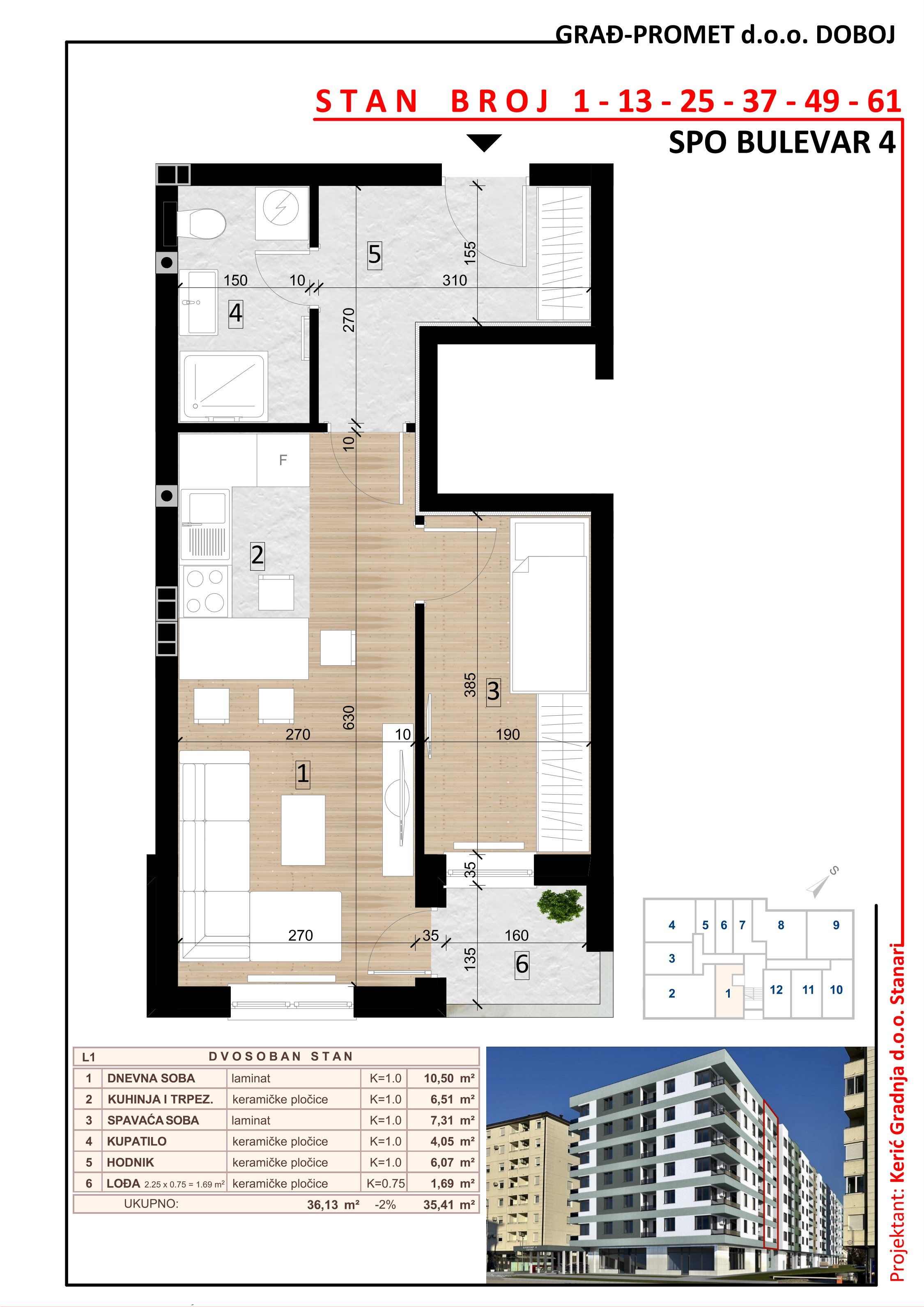 Dvosoban stan 1 · 35,41 m² · Lamela 1 — Fotografija 2