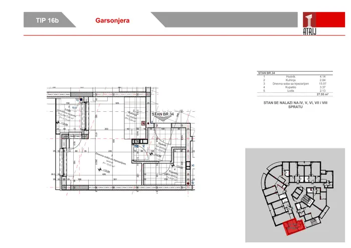 Garsonjera 34 · 27,55 m² · Anika Faza 2 — Fotografija 2