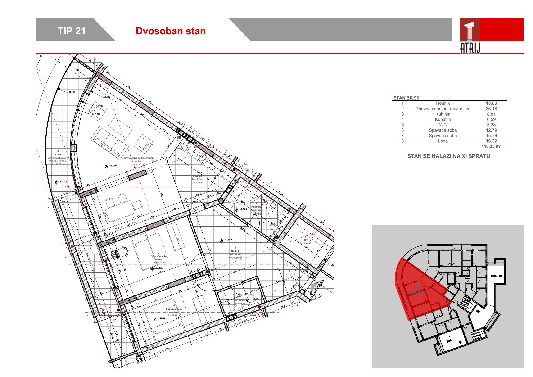 Dvosoban stan 93 · 118,33 m² · Anika Faza 2 — Fotografija 2