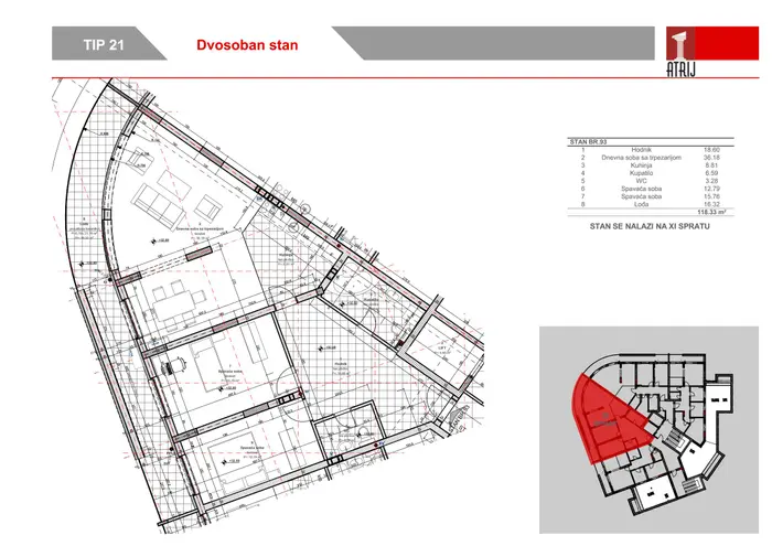 Dvosoban stan 93 · 118,33 m² · Anika Faza 2 — Fotografija 2