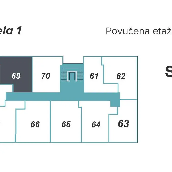 Dvosoban stan 69 · 37,55 m² · Lamela 1 — Fotografija 3